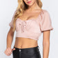 Short Slv Shirring Satin Crop Top