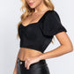 Short Slv Shirring Satin Crop Top