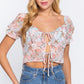 Short Slv Front Tie Print Woven Top