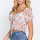 Short Slv Front Tie Print Woven Top