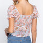 Short Slv Front Tie Print Woven Top