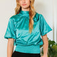 Waist Smocked Solid Satin Blouse