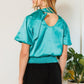 Waist Smocked Solid Satin Blouse