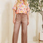 Waist Elastic High-rise, Straight Fake Denim Print Pants