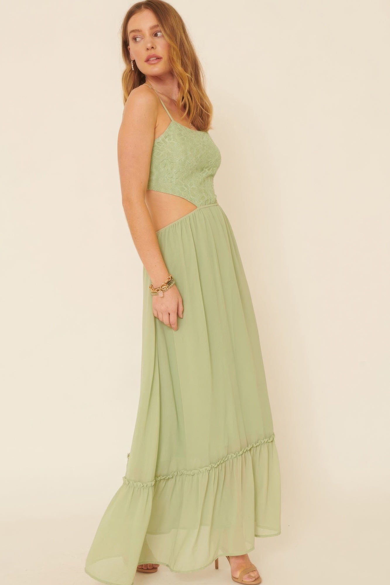 A Sheer, Chiffon Floral Lace Maxi Dress