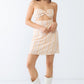 White & Apricot Stripe Print Strapless Twist Cut-out Smocked Back Mini Dress