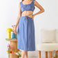 Blue Sleeveless Square Neck Self-tie Strap Cut-out Midi Dress