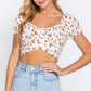 Short Slv Print Crop Woven Top