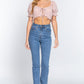 Short Slv Print Crop Woven Top