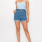 Belted Paperbag Denim Shorts