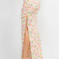 Front Knot Floral Top & Ruched Maxi Skirts Set