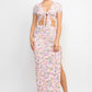 Front Knot Floral Top & Ruched Maxi Skirts Set