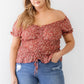 Plus Floral Chiffon Ruched Smocked Off-the-shoulder Top