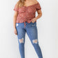 Plus Floral Chiffon Ruched Smocked Off-the-shoulder Top