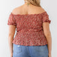 Plus Floral Chiffon Ruched Smocked Off-the-shoulder Top