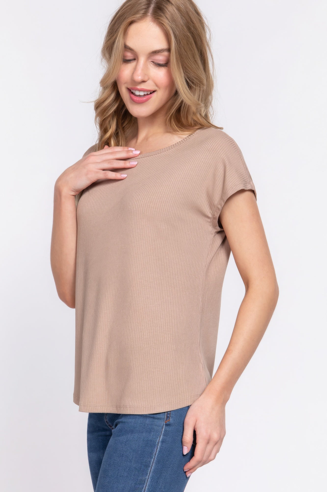 Short Dolman Slv Rib Knit Top