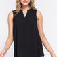 Sleeveless Henley Neck Woven Top