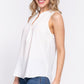 Sleeveless Henley Neck Woven Top