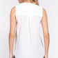 Sleeveless Henley Neck Woven Top