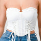 Luxe sweetheart ruffled drawstring lace bustier top