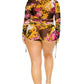 Plus gold & floral pattern print belted romer