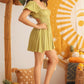 Light Green Woven Puff Short Sleeve Open Back Flare Mini Dress