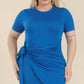 Plus Size Solid Wrap Front Tie Side Short Sleeve Mini Dress