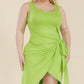 Plus Size Solid Wrap Front Tie Side Midi Dress