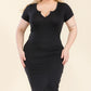 Plus Size Split Neck Bodycon Midi Dress