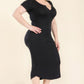 Plus Size Split Neck Bodycon Midi Dress