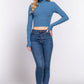 Long Slv Turtle Neck Rib Crop Knit Top