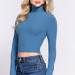 Long Slv Turtle Neck Rib Crop Knit Top