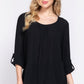 3/4 Roll Up Slv Pleated Blouse