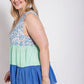 Floral Color Block Ruffle Detail Tiered V-neck Top