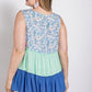 Floral Color Block Ruffle Detail Tiered V-neck Top