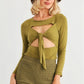 Green Cut-out Tie Knit Long Sleeve Bodysuit