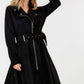 Waist Belt Tacked Faux Suede Coat Solid Coat