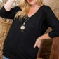 Plus Size V Neck 3/4 Sleeve Side Slit Hi-lo Sweater