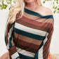 Boat Neck Long Bubble Sleeve Multi Stripe Print Knit Top