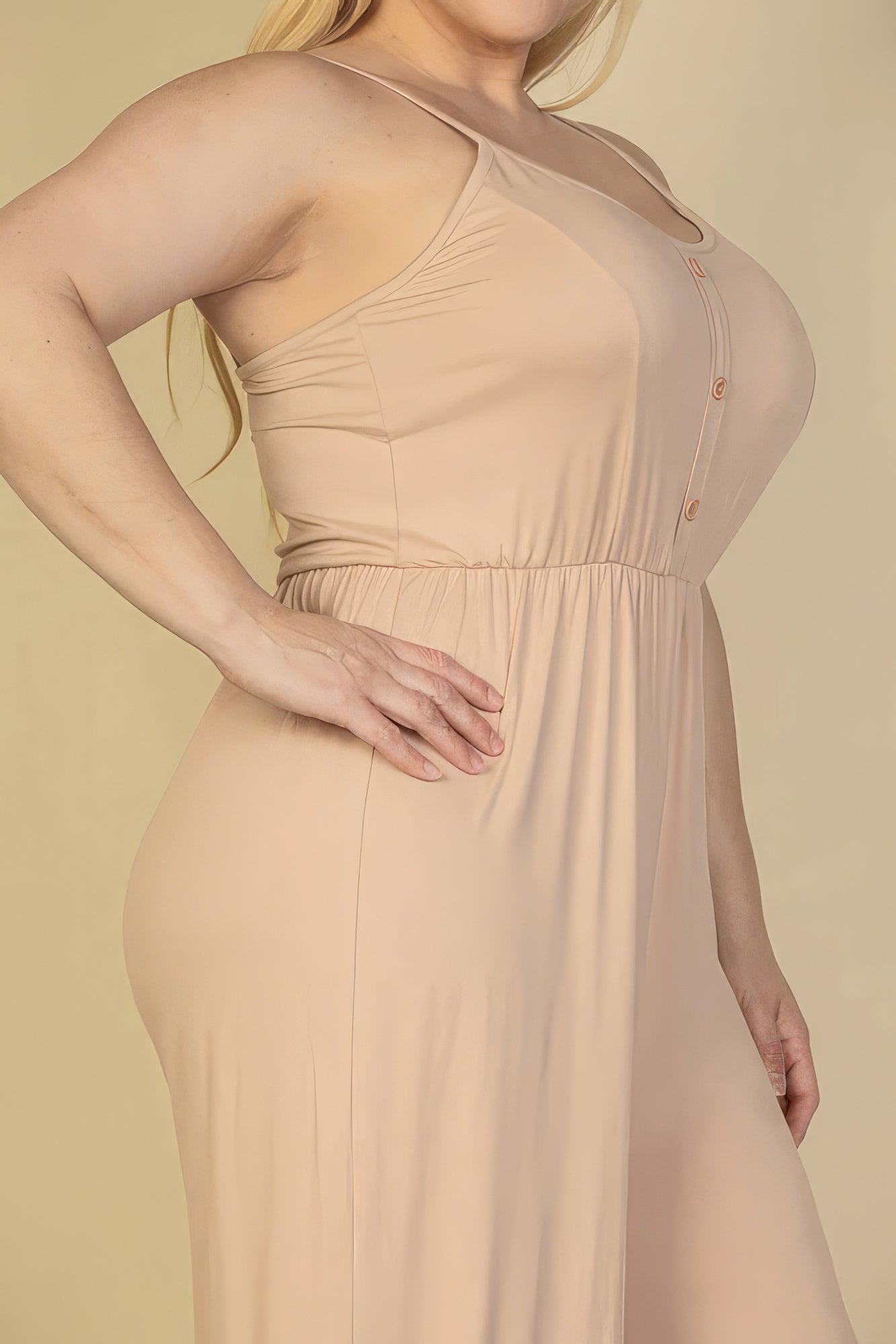 Plus Size Button Front Wide Leg Jumpsuit