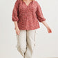 Plus Burgundy Floral V-neck Midi Sleeve Soft To Touch Top