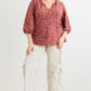 Plus Burgundy Floral V-neck Midi Sleeve Soft To Touch Top