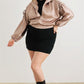 Plus Satin Zip-up Ruched Long Sleeve Cropped Bomber Jacket