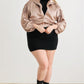 Plus Satin Zip-up Ruched Long Sleeve Cropped Bomber Jacket