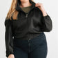 Plus Satin Zip-up Ruched Long Sleeve Cropped Bomber Jacket