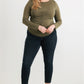 Plus Olive Ruched Long Sleeve Top