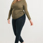 Plus Olive Ruched Long Sleeve Top