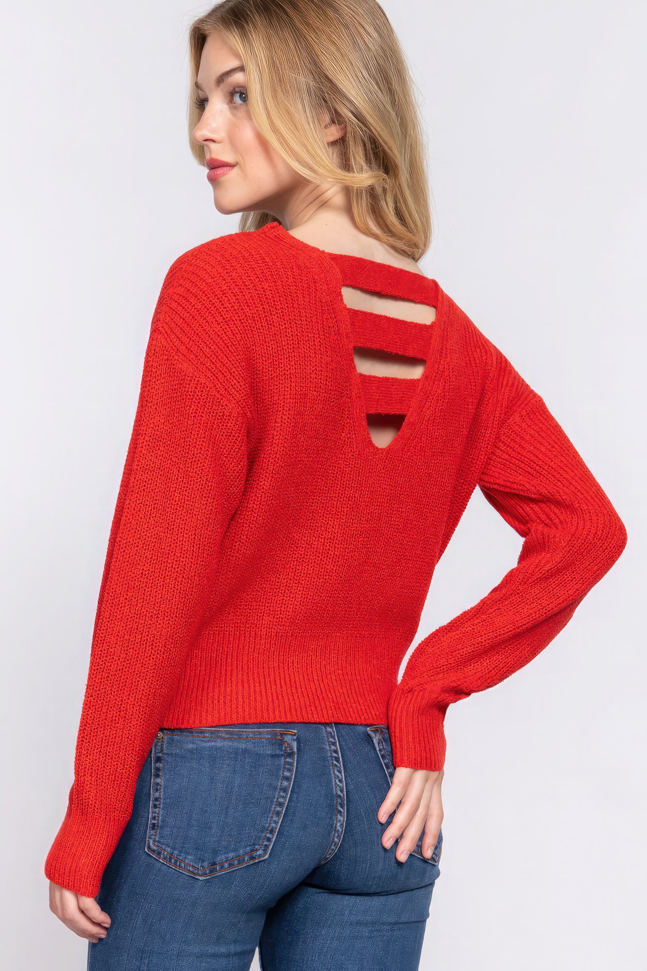 Dolman Slv Strappy Open Back Sweater