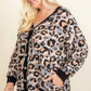 Plus Size Cozy Animal Mir Print With Brush Button Up Cardigan