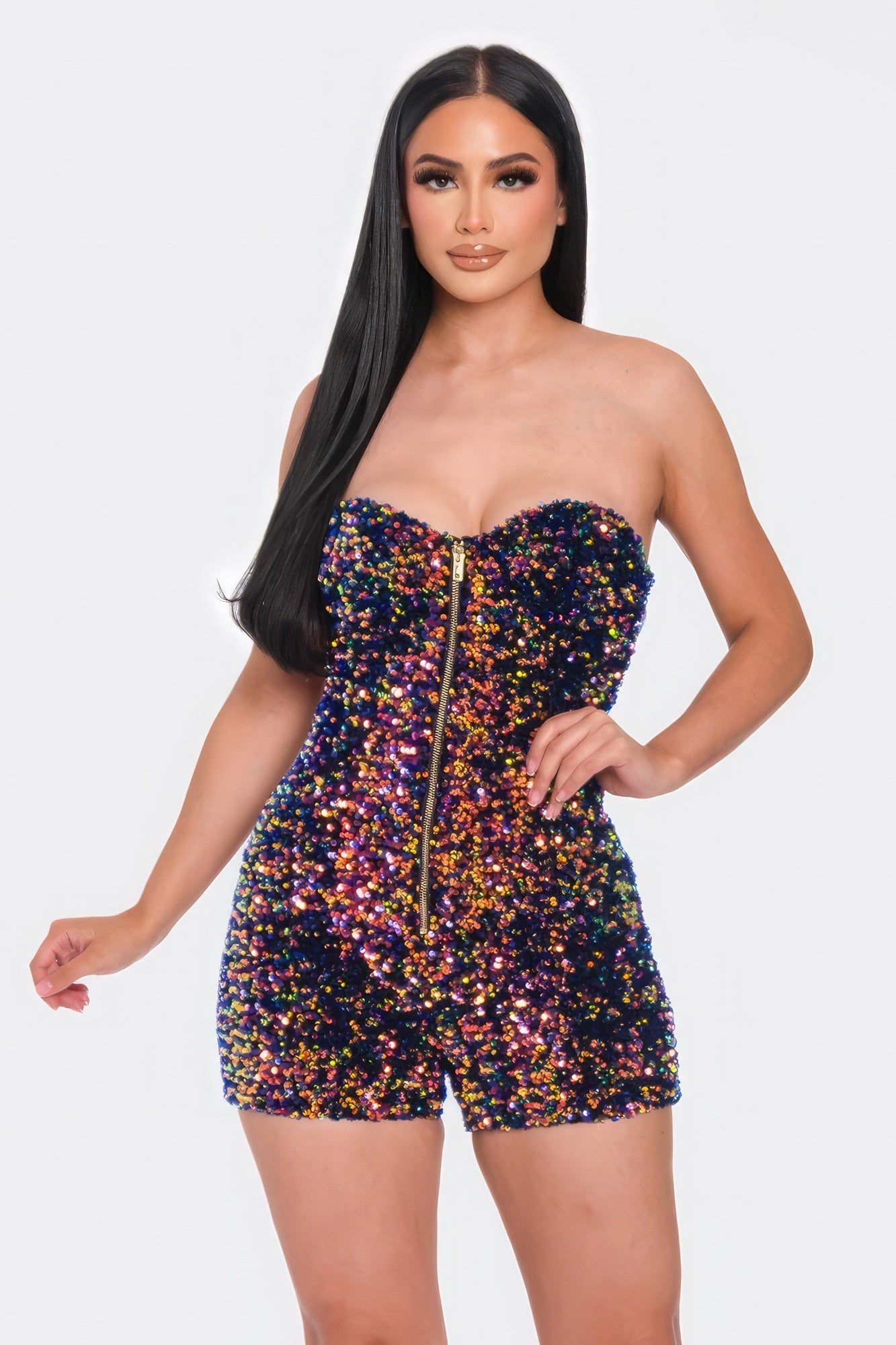 Multi Sequins Tube Top Romper